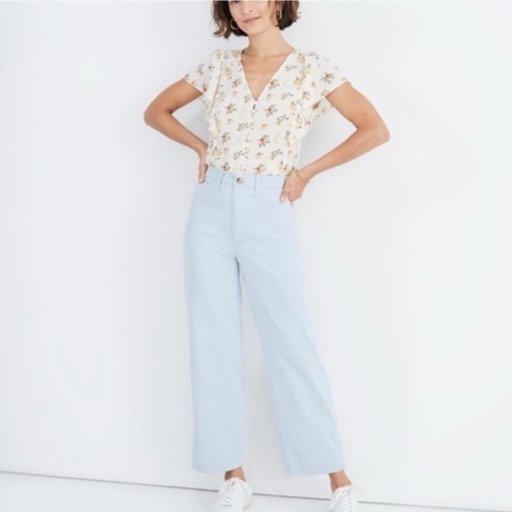 Madewell Emmett Pant Dusty Blue multi color Donegal Speckle Slim Wide-Leg Crop